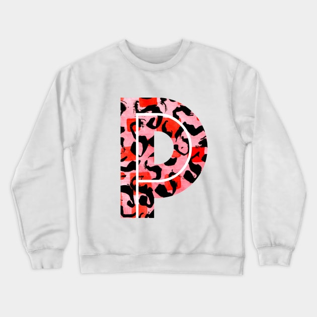 Abstract Letter P Watercolour Leopard Print Alphabet Red Crewneck Sweatshirt by Squeeb Creative